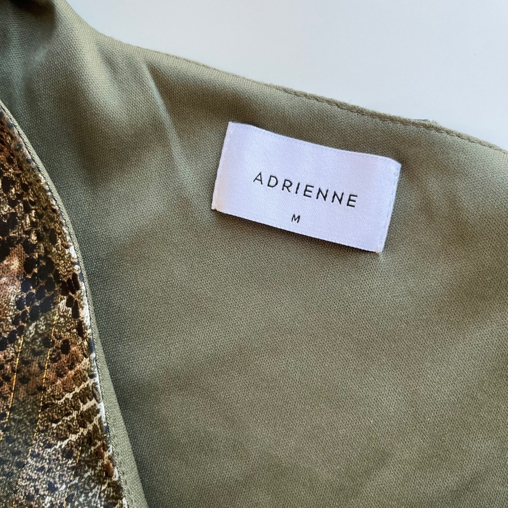Adrienne Snake Print Balloon‎ Sleeve V-Neck Blouse Womens Medium Green Brown - Picture 8 of 8